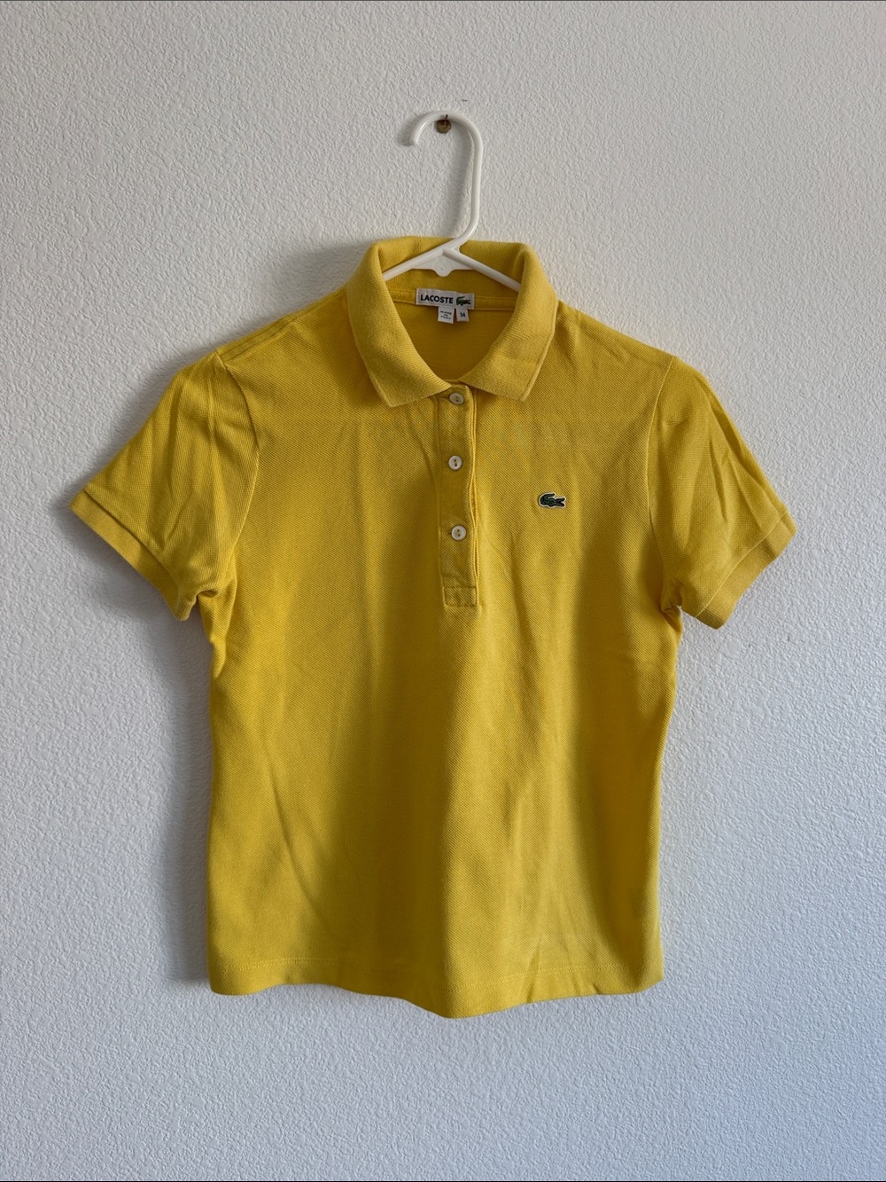 Lacoste Women’s Bright Yellow Polo with Green Crocodile Logo